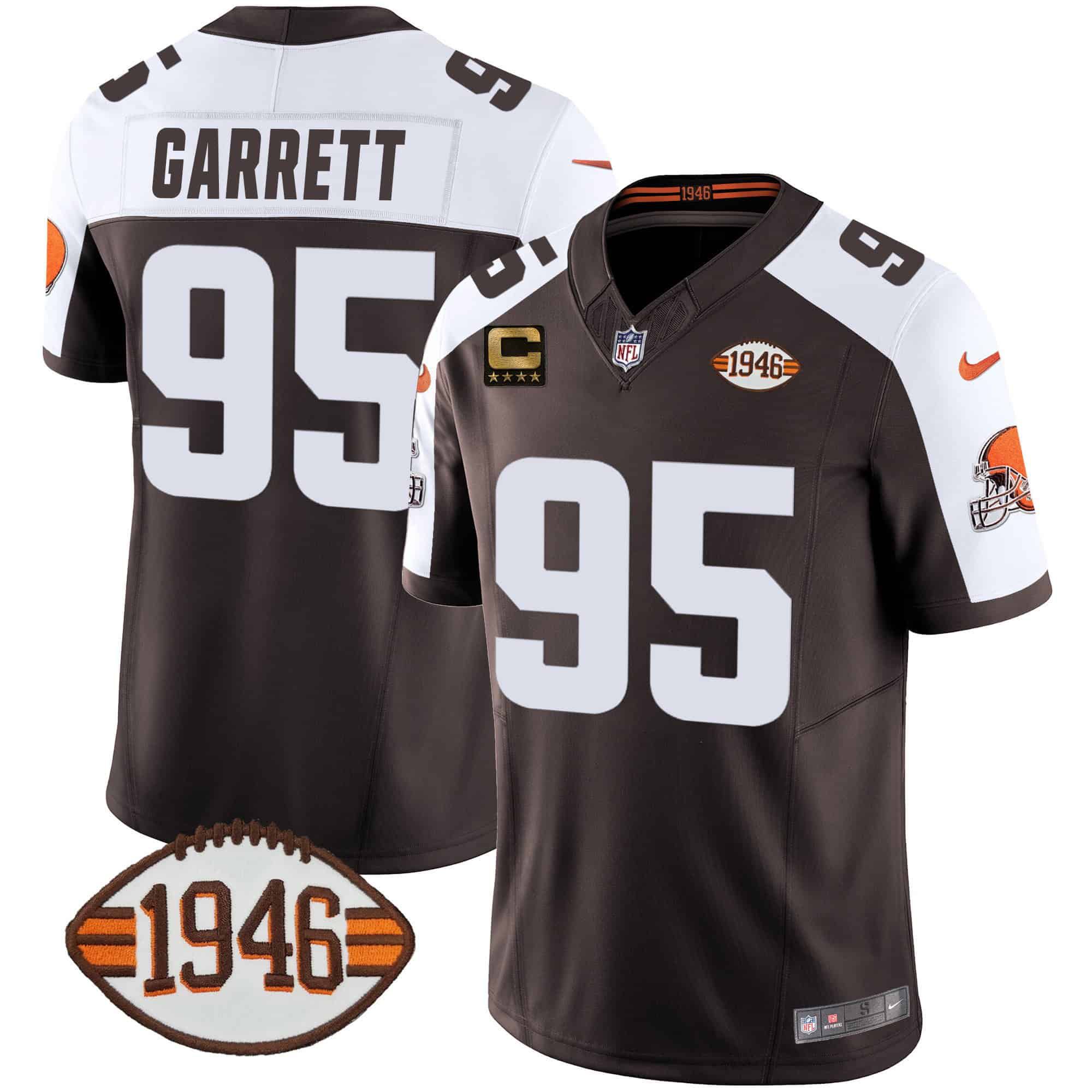 Men Cleveland Browns #95 Garrett Brown 1946 75th Anniversary Patch 2024 Nike NFL Jersey